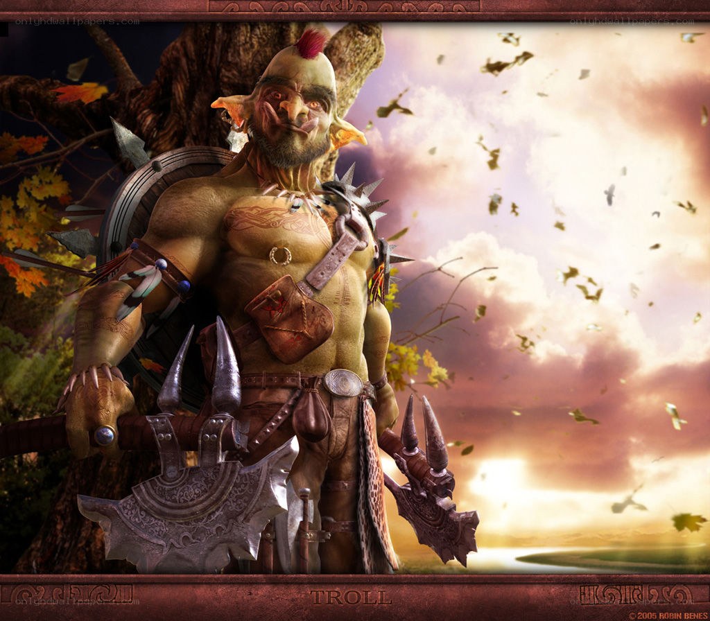 Troll warrior in autumn forest