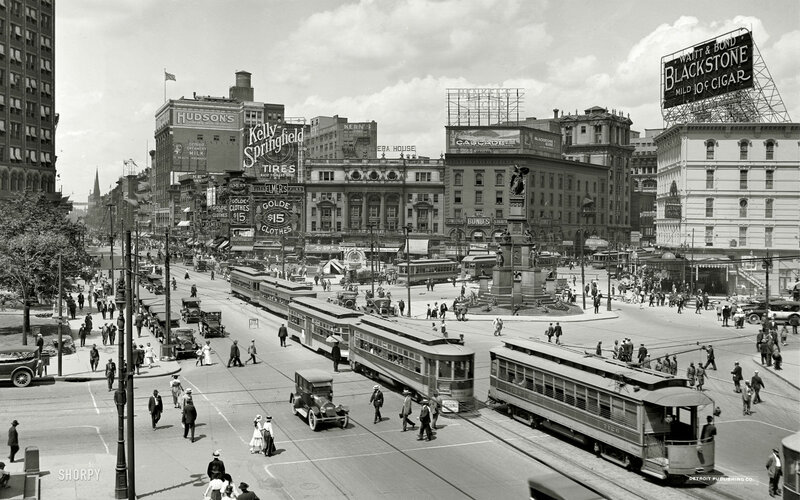 Trolley Cars at Intersection