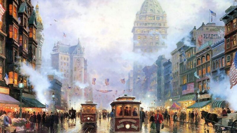Trolley Cars in City