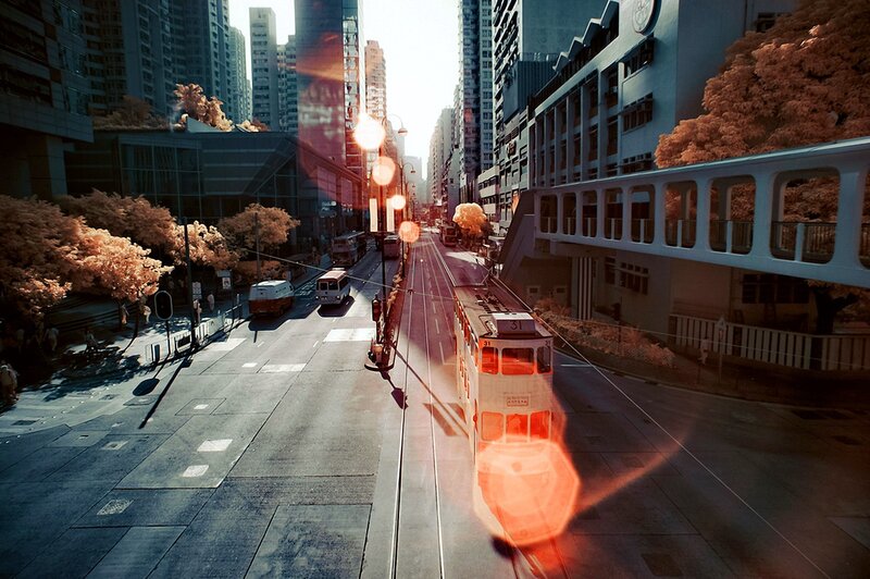 Trolley on City Street — Orange