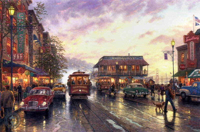 Trolley on Wet Street — Purple