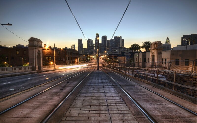 Trolley Tracks on Bridge — Blue