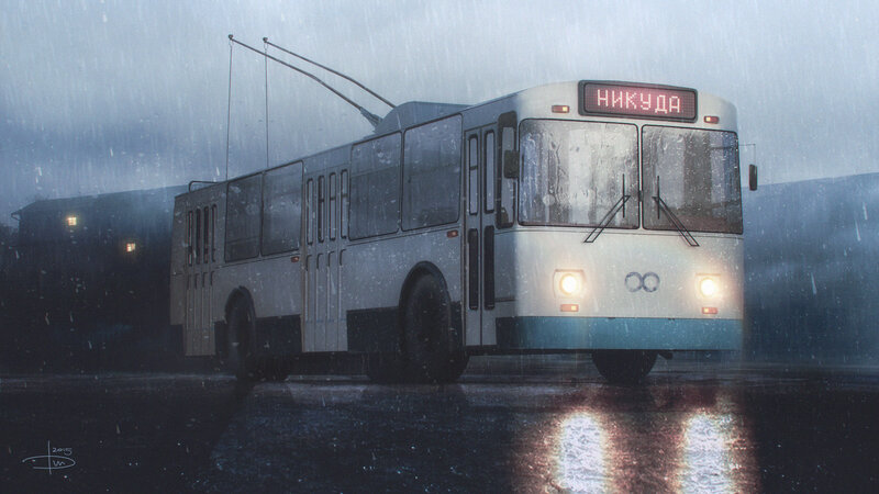 Trolleybus in Rain