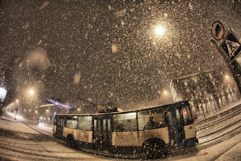 Trolleybus in Snowstorm — Black