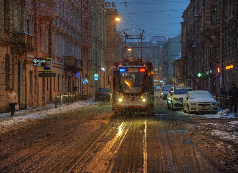 Trolleybus in Snowstorm