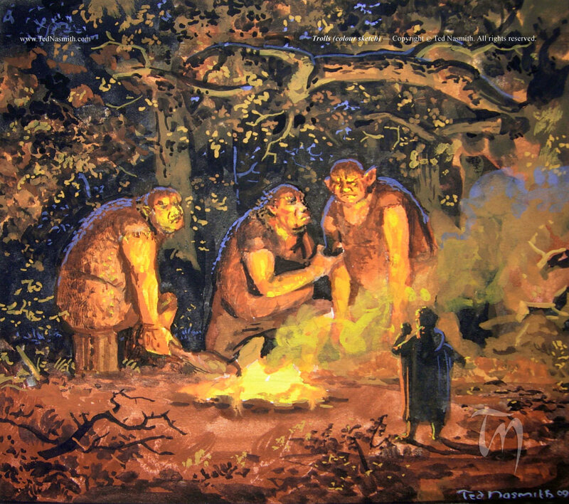 Trolls by a campfire
