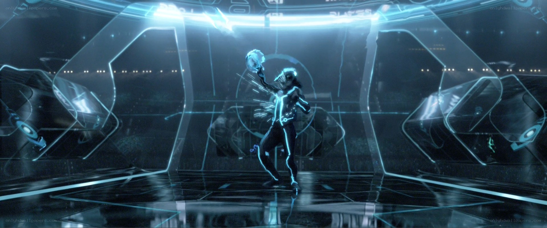 Tron character in digital arena