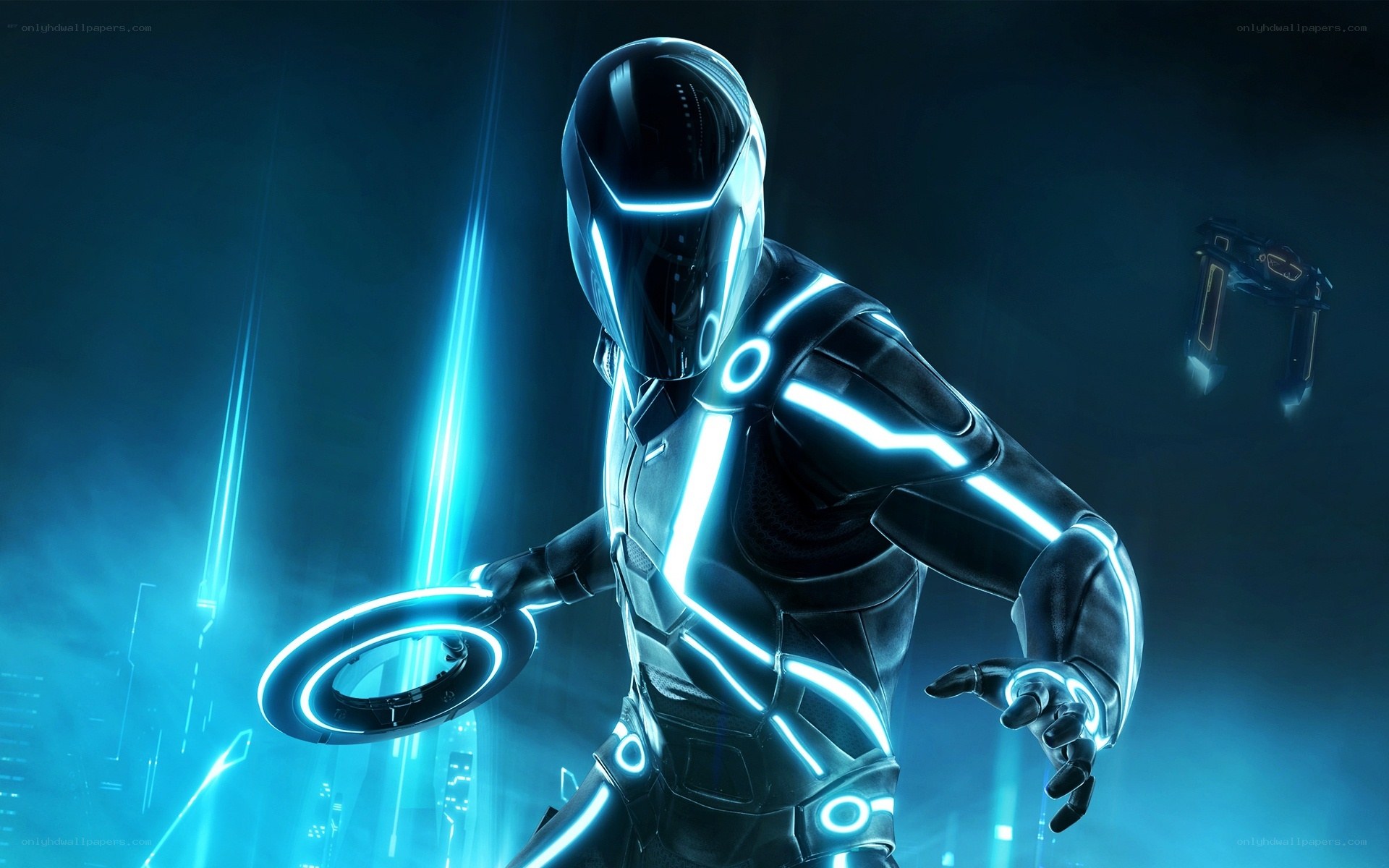 Tron character in glowing suit