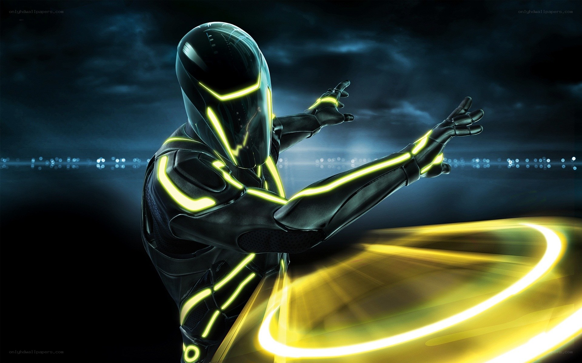 Tron character in neon suit