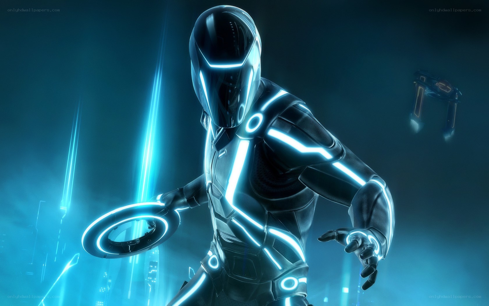 Tron character in neon suit