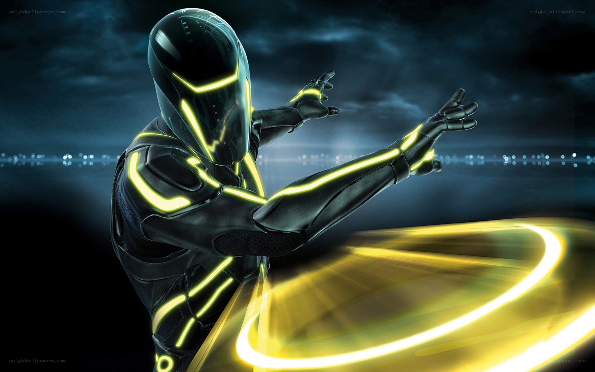 Tron character in neon suit
