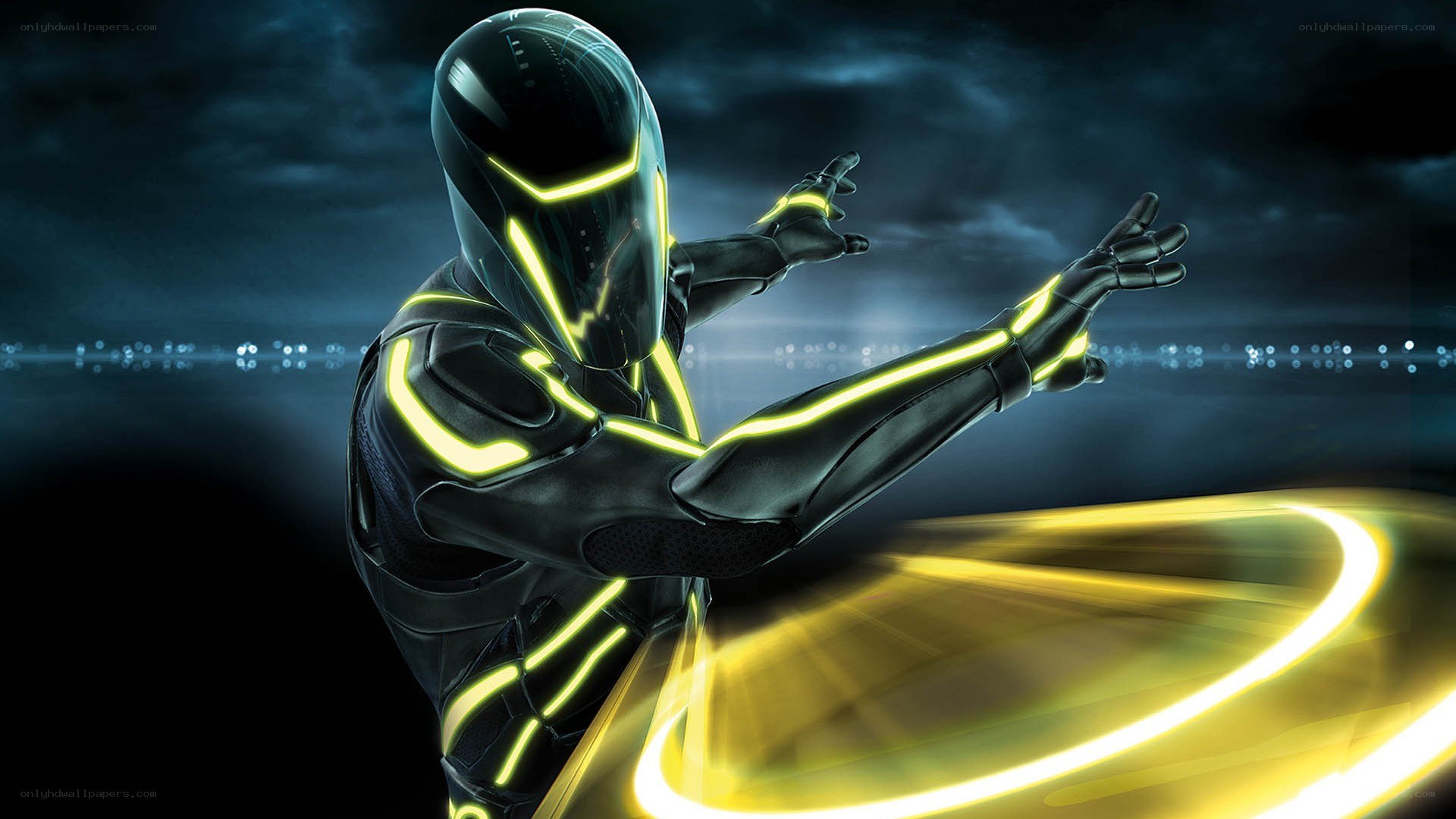 Tron character in neon suit