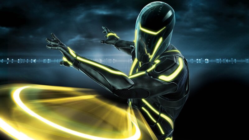 Tron character in neon suit