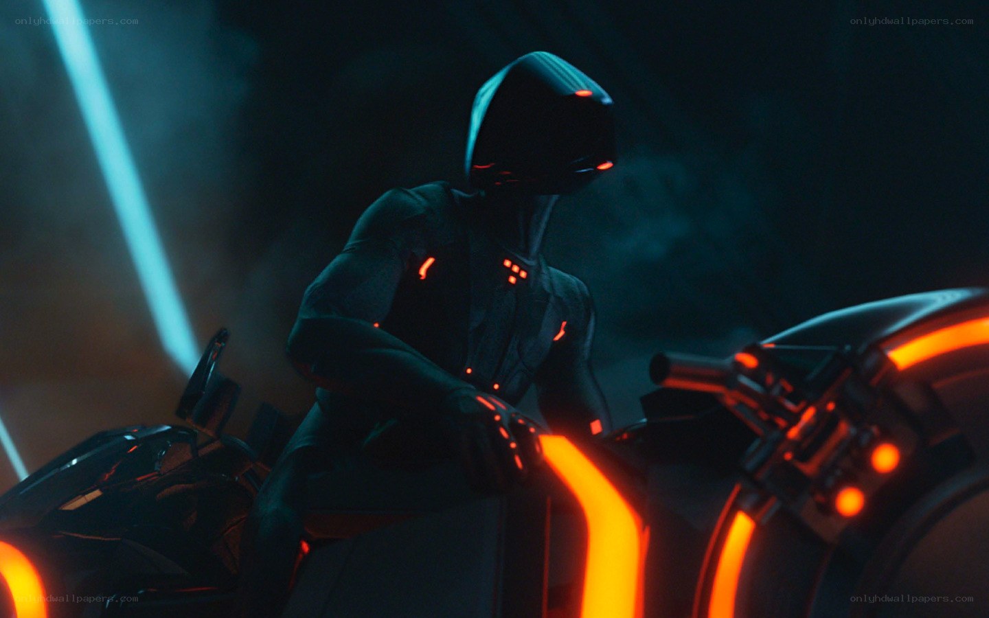Tron character on a light cycle