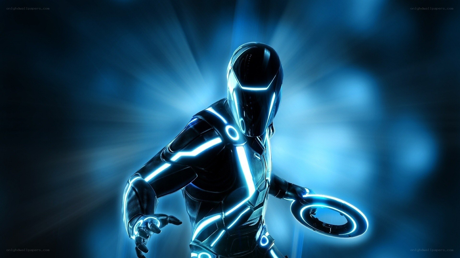 Tron character with light cycle