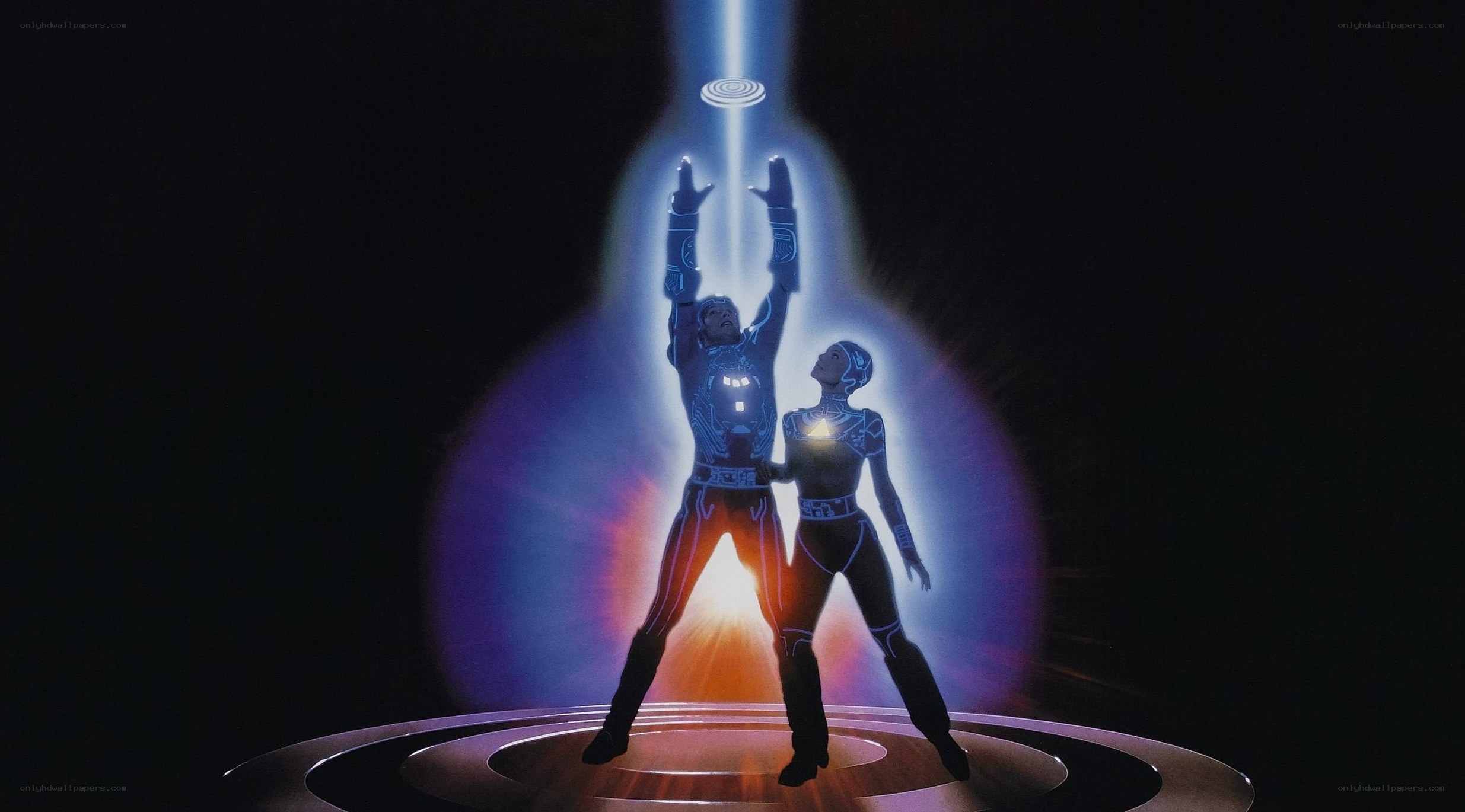 Tron characters in light beam