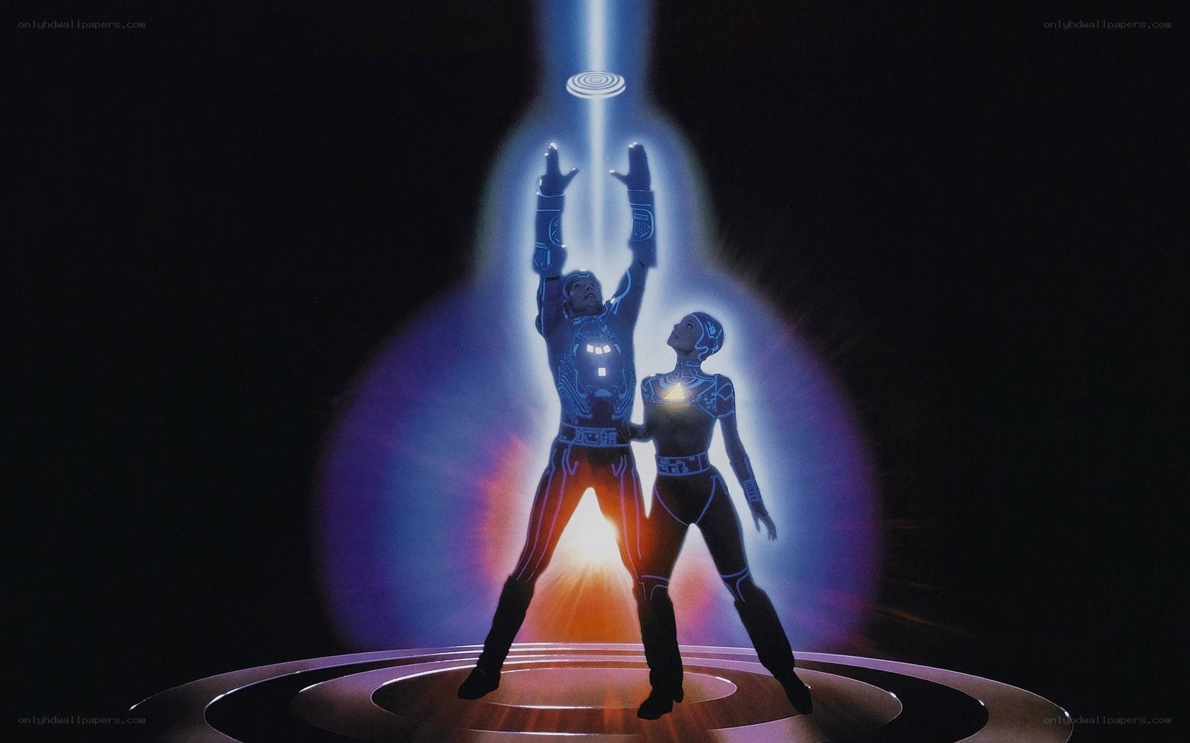 Tron characters in light beam