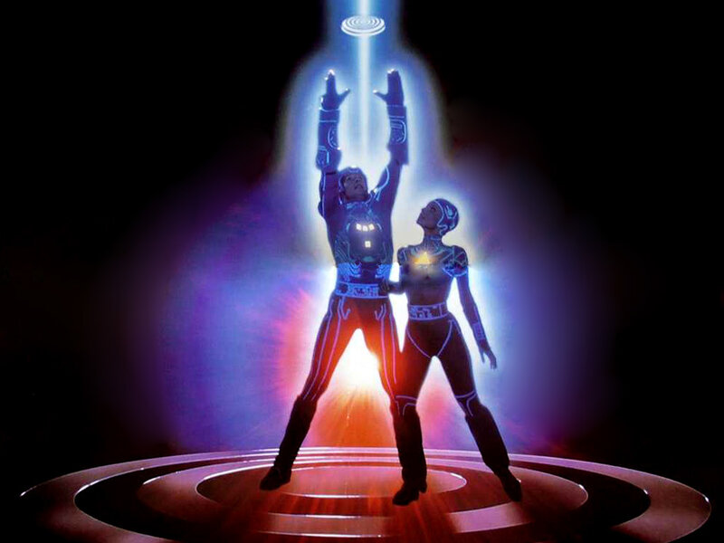 Tron characters in light beam