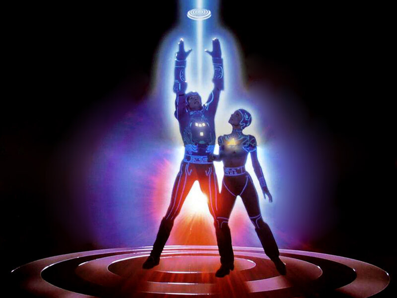 Tron characters in light beam