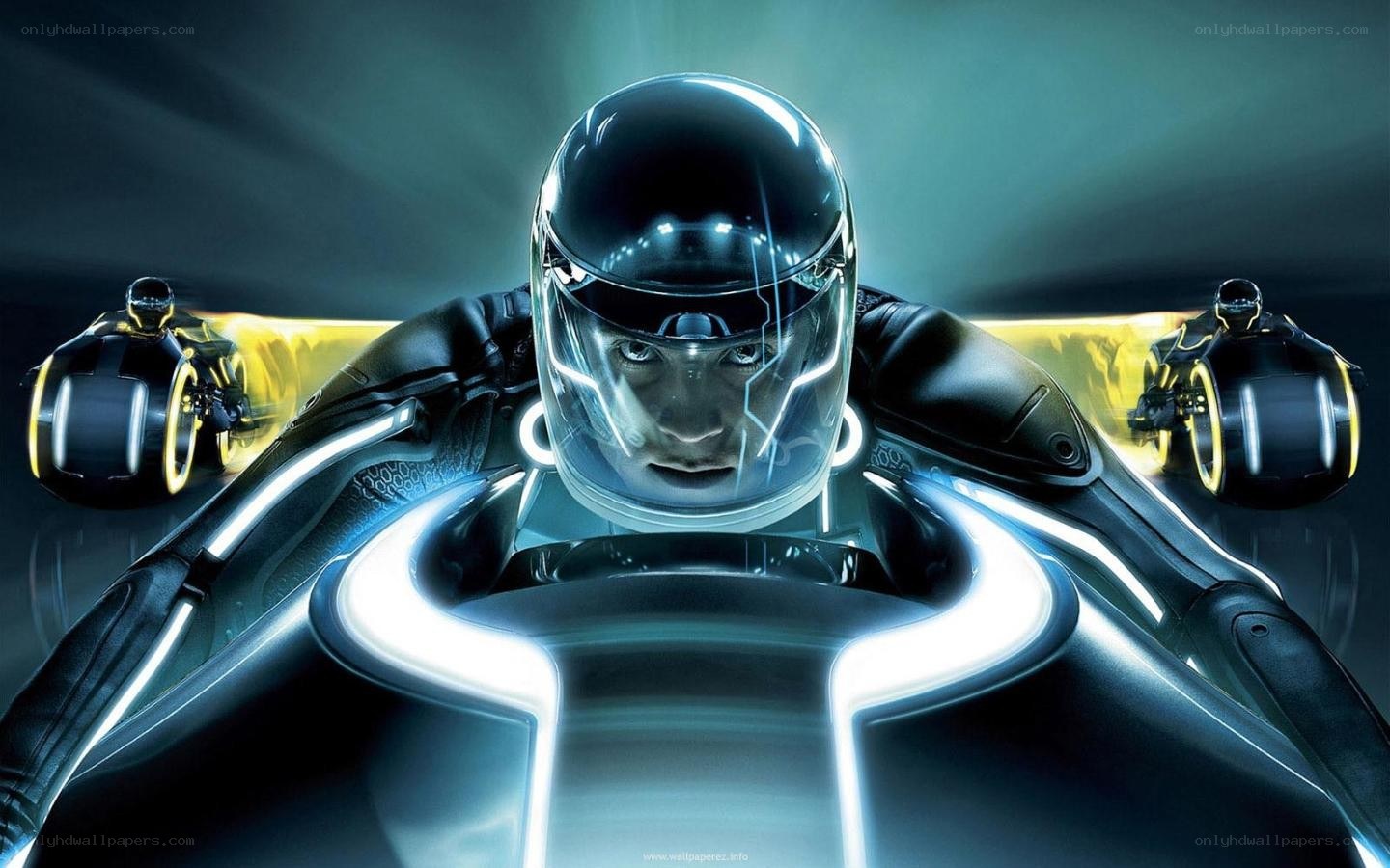 Tron: Legacy character on light cycle