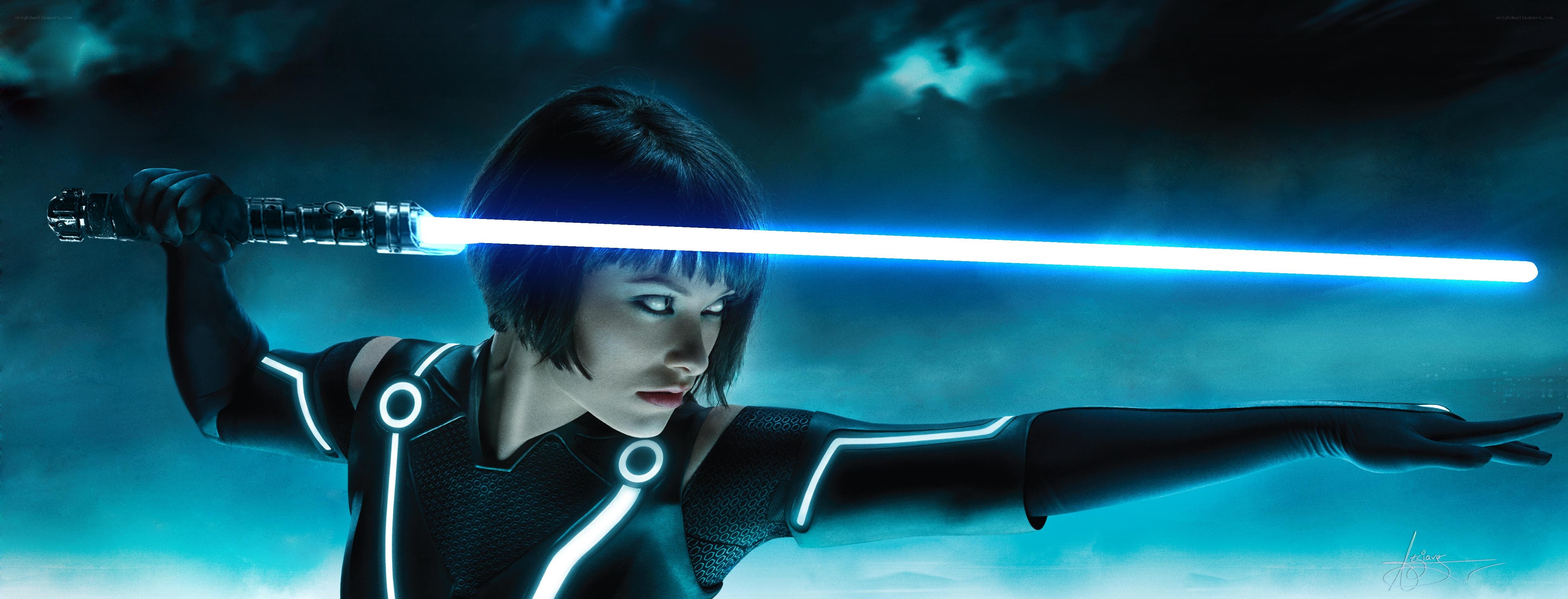 Tron: Legacy character with lightsaber