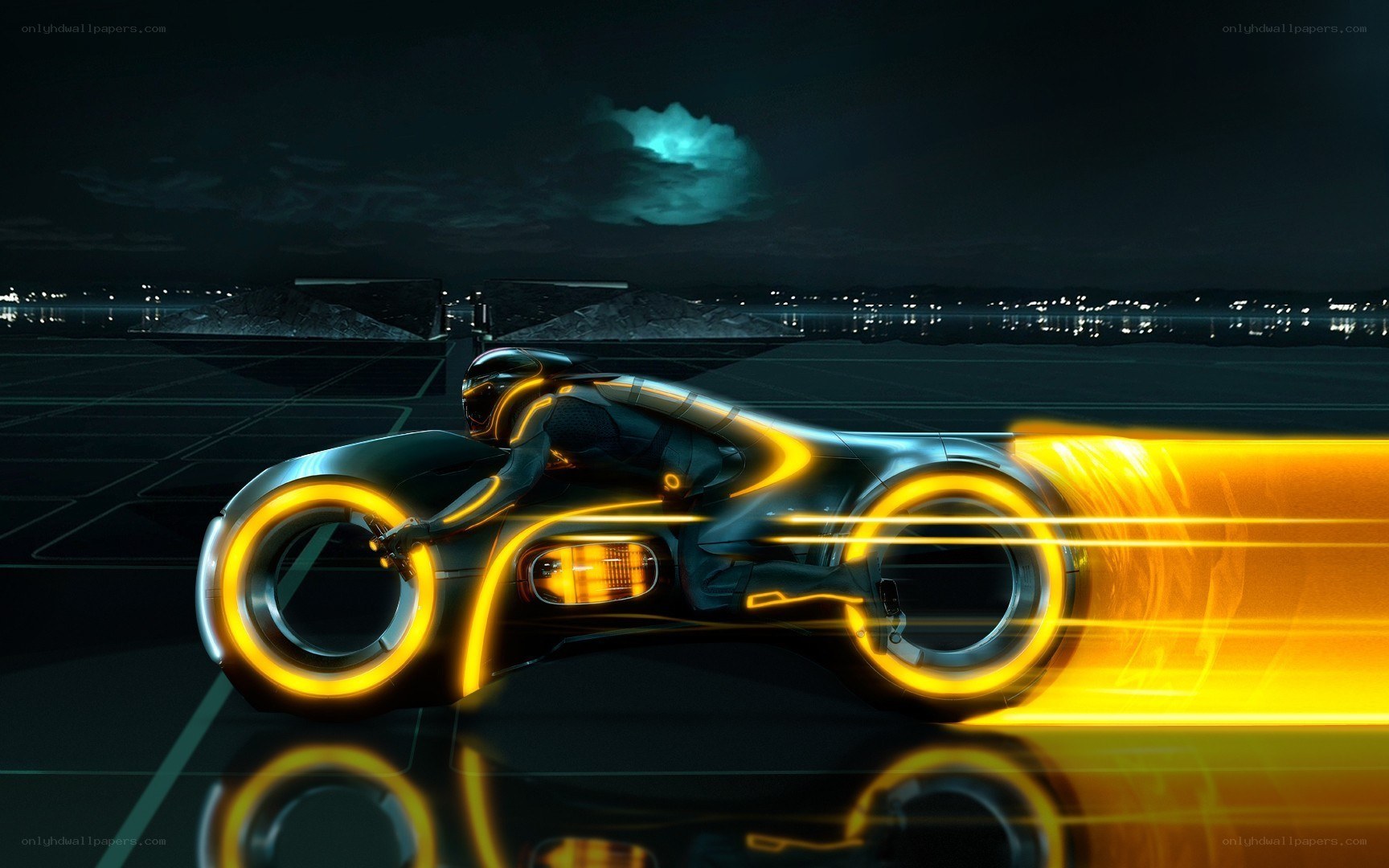 Tron light cycle at night