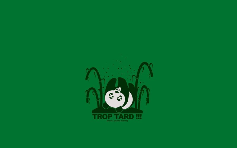 Trop Tard logo with panda