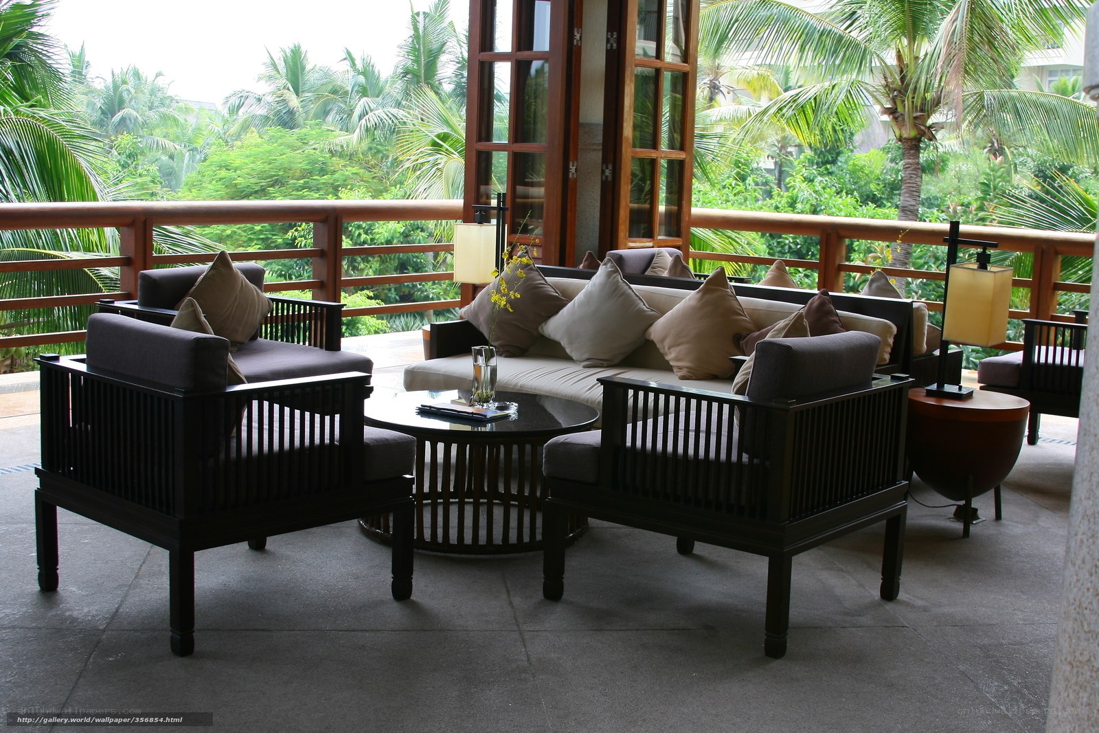 Tropical balcony seating area