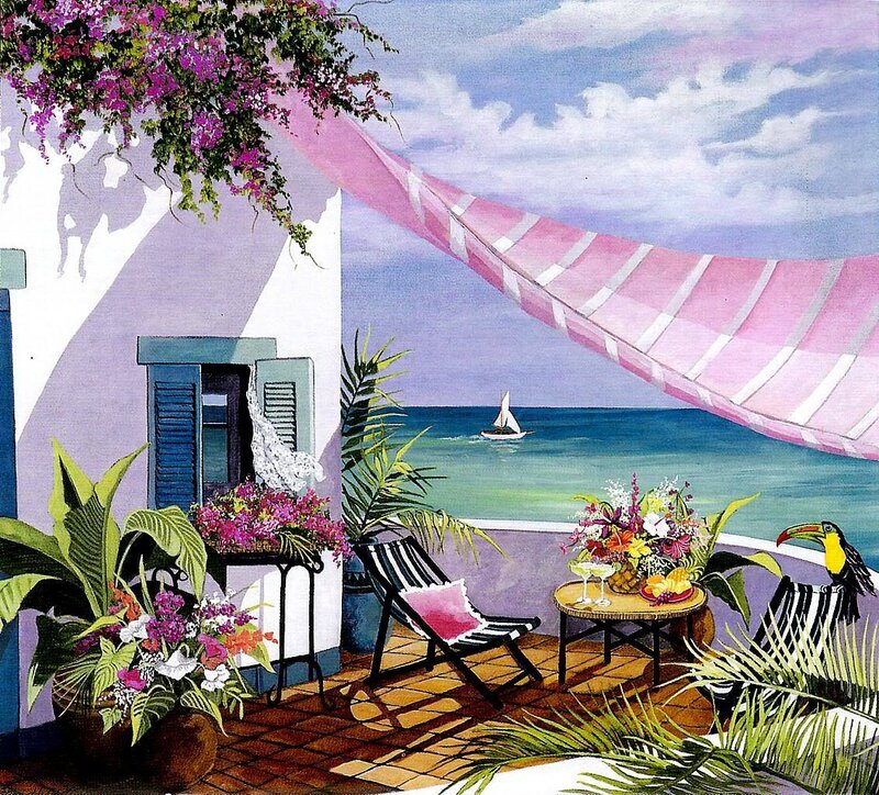 Tropical balcony with ocean view