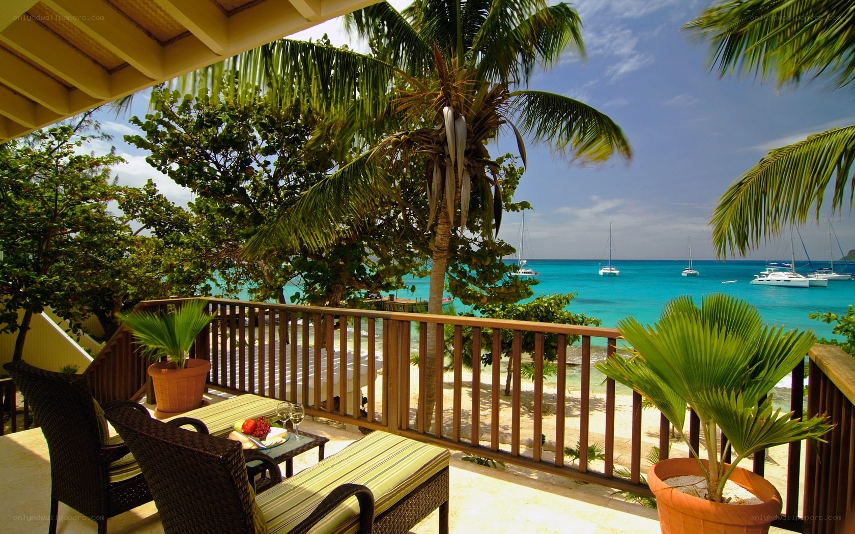 Tropical balcony with ocean view