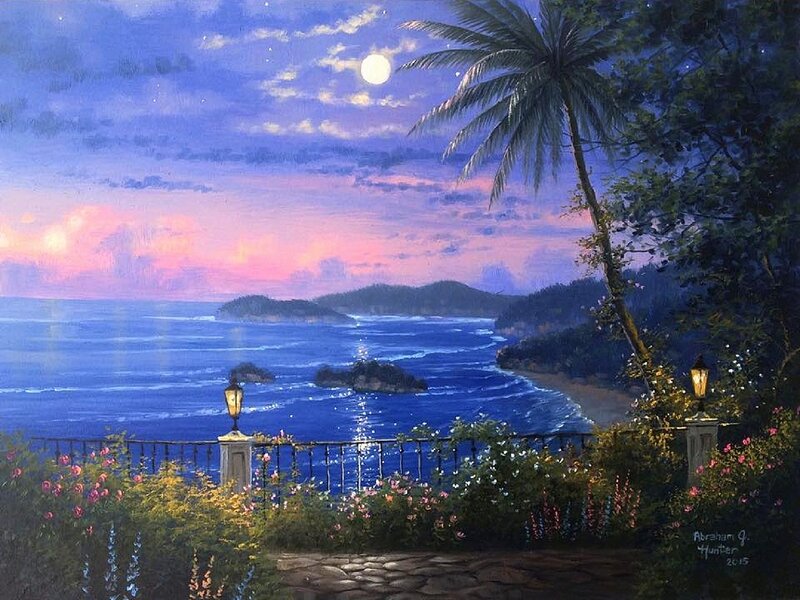 Tropical Bay at Night — Blue