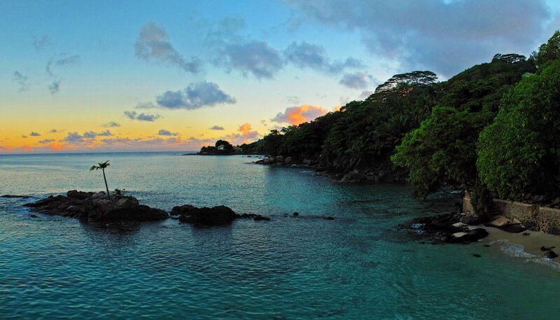 Tropical Bay at Sunset — Blue, Serene, Photograph