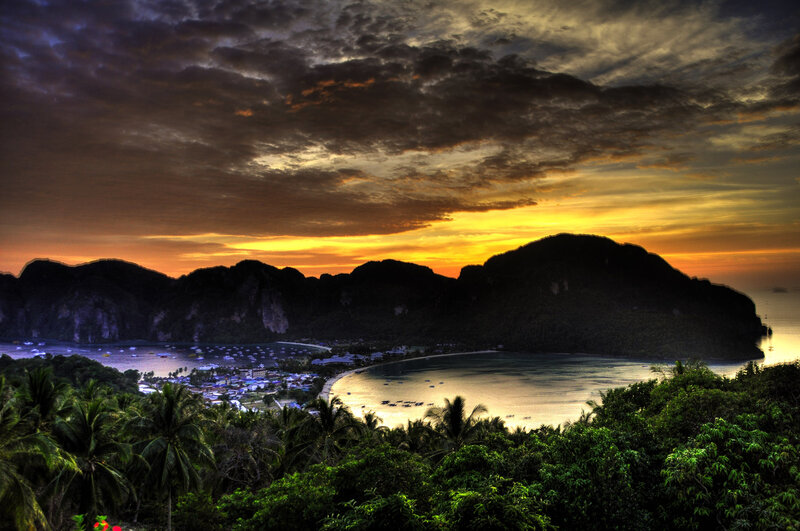 Tropical Bay at Sunset — Orange