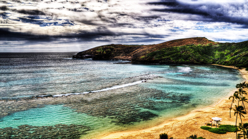 Tropical Bay with Beach — Blue, Dramatic