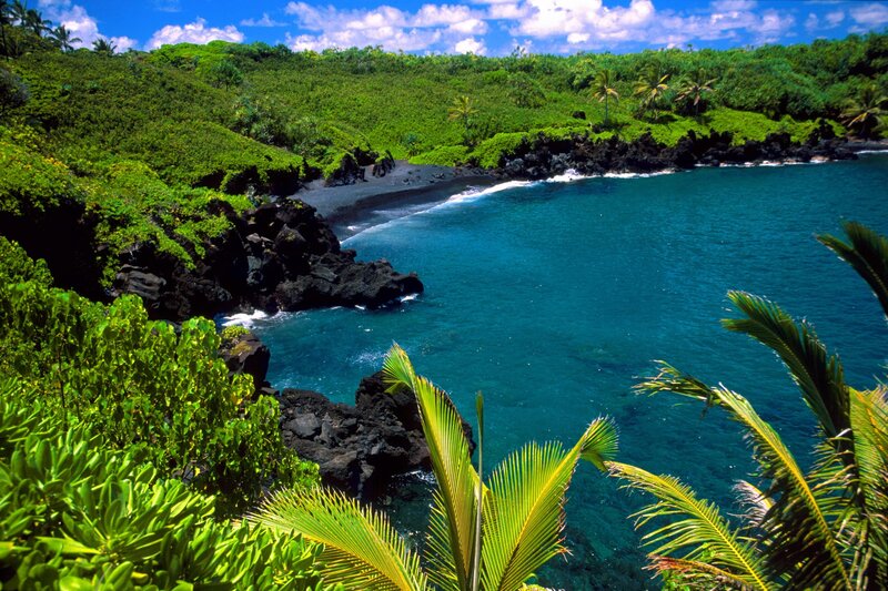 Tropical Bay with Black Sand