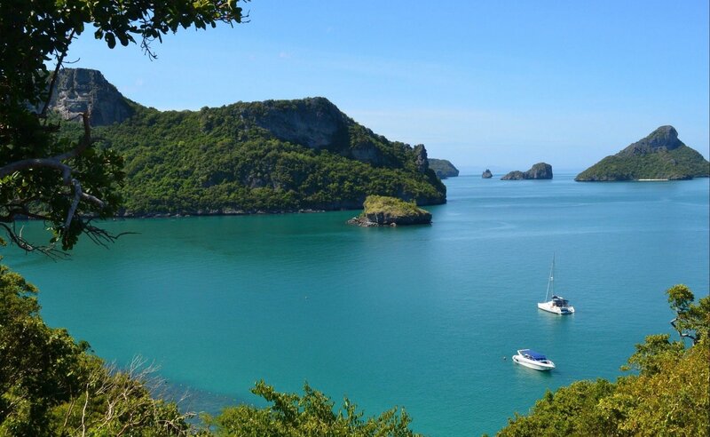 tropical bay with boats