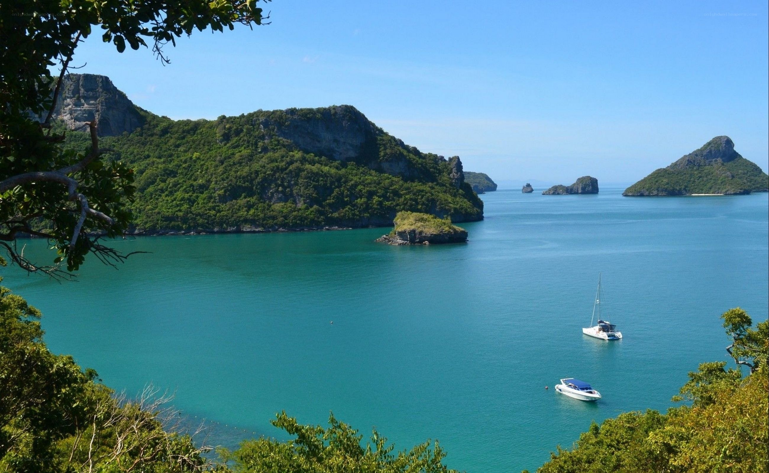 tropical bay with boats