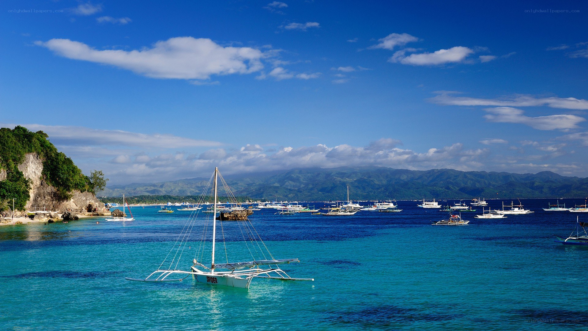 tropical bay with boats