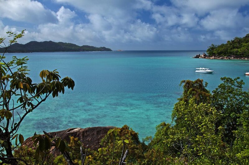 Tropical Bay with Boats — Blue, Serene, Afternoon, Photograph, Island