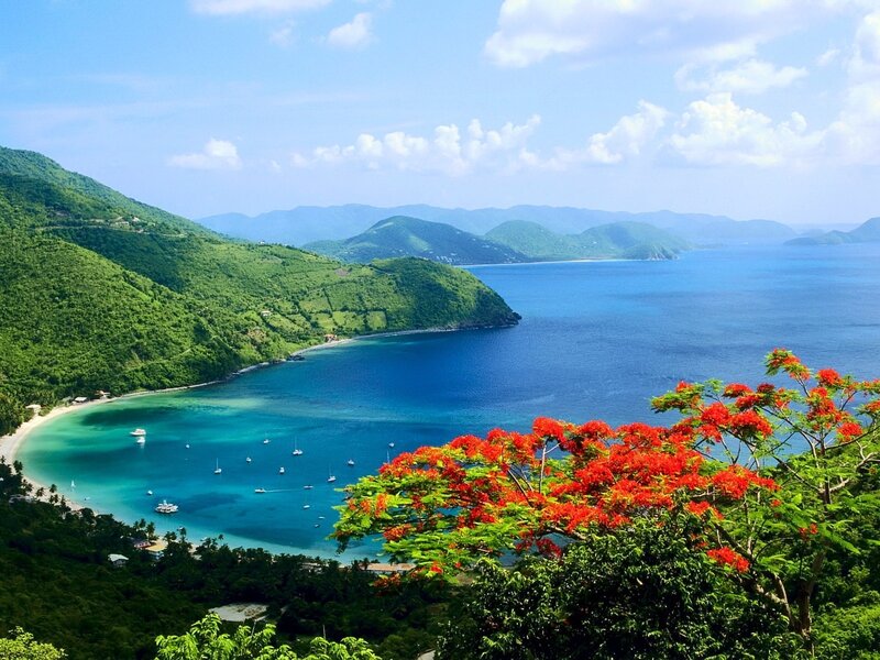 Tropical Bay with Boats — Blue, Serene, Afternoon, Photograph