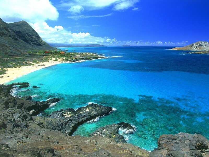 tropical bay with clear blue water
