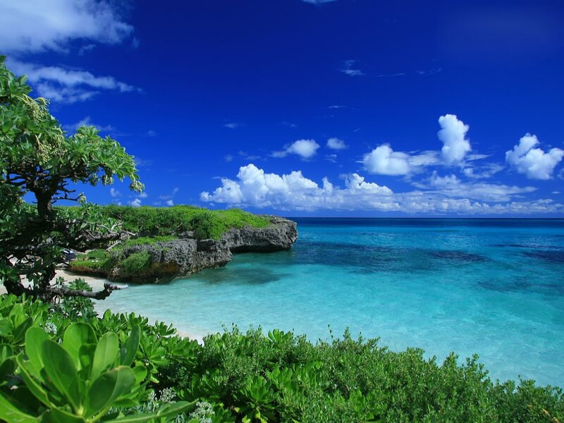 Tropical Bay with Cliffs — Blue, Serene, Afternoon, Photograph, Ocean