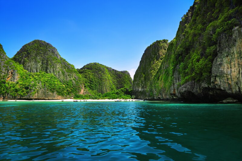 Tropical Bay with Cliffs — Blue, Serene