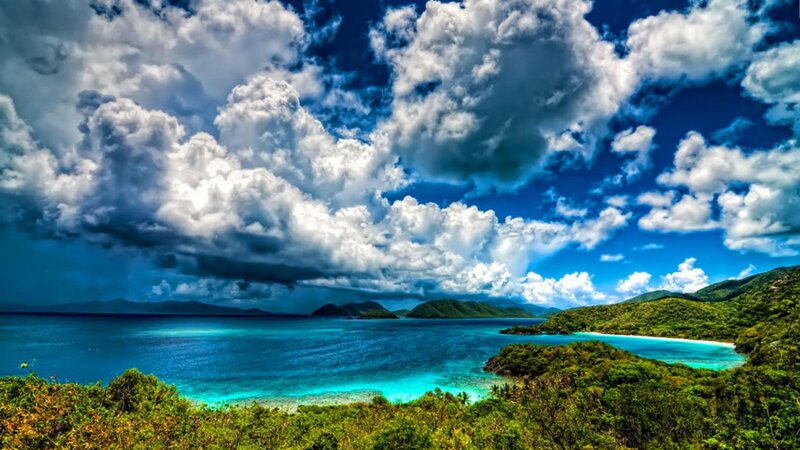 Tropical Bay with Clouds — Blue