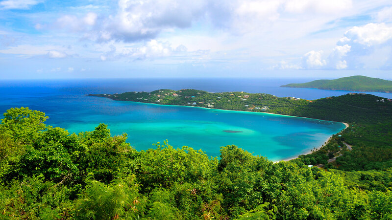 Tropical Bay with Green Hills — Blue