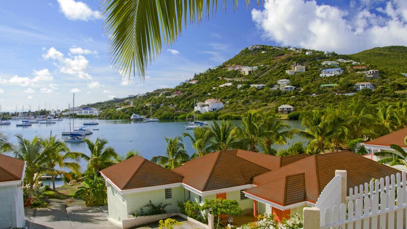 Tropical bay with hillside homes