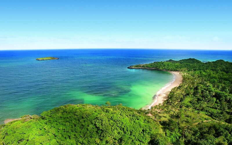 Tropical Bay with Island — Blue, Serene, Afternoon
