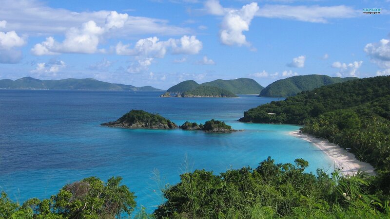 Tropical Bay with Islands — Blue, Serene, Afternoon, Photograph, Beach, Ocean