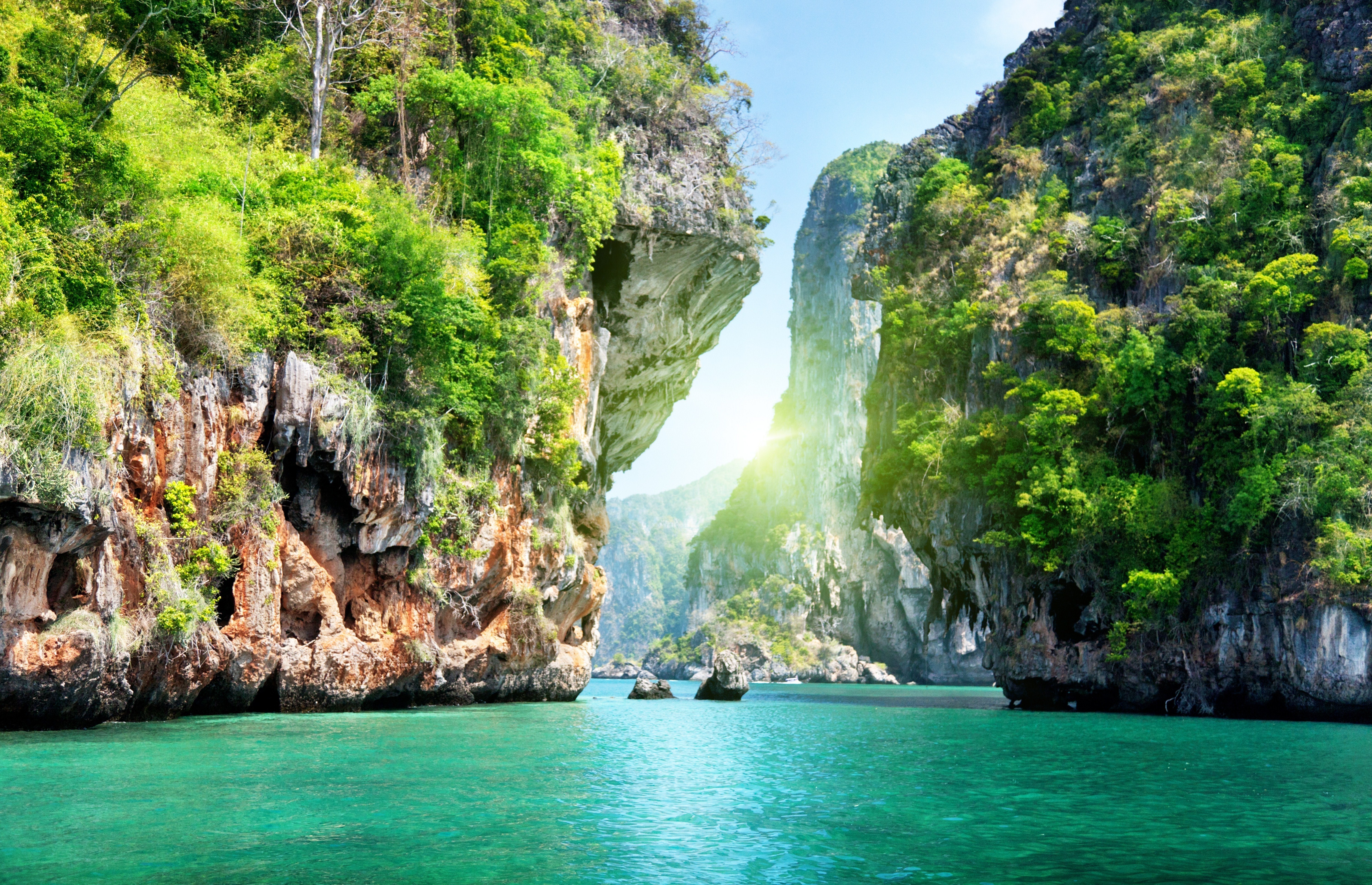 tropical bay with limestone cliffs