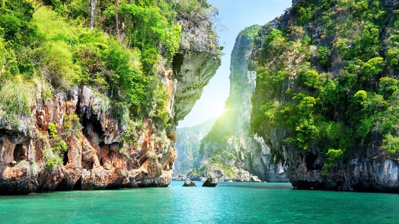tropical bay with limestone cliffs